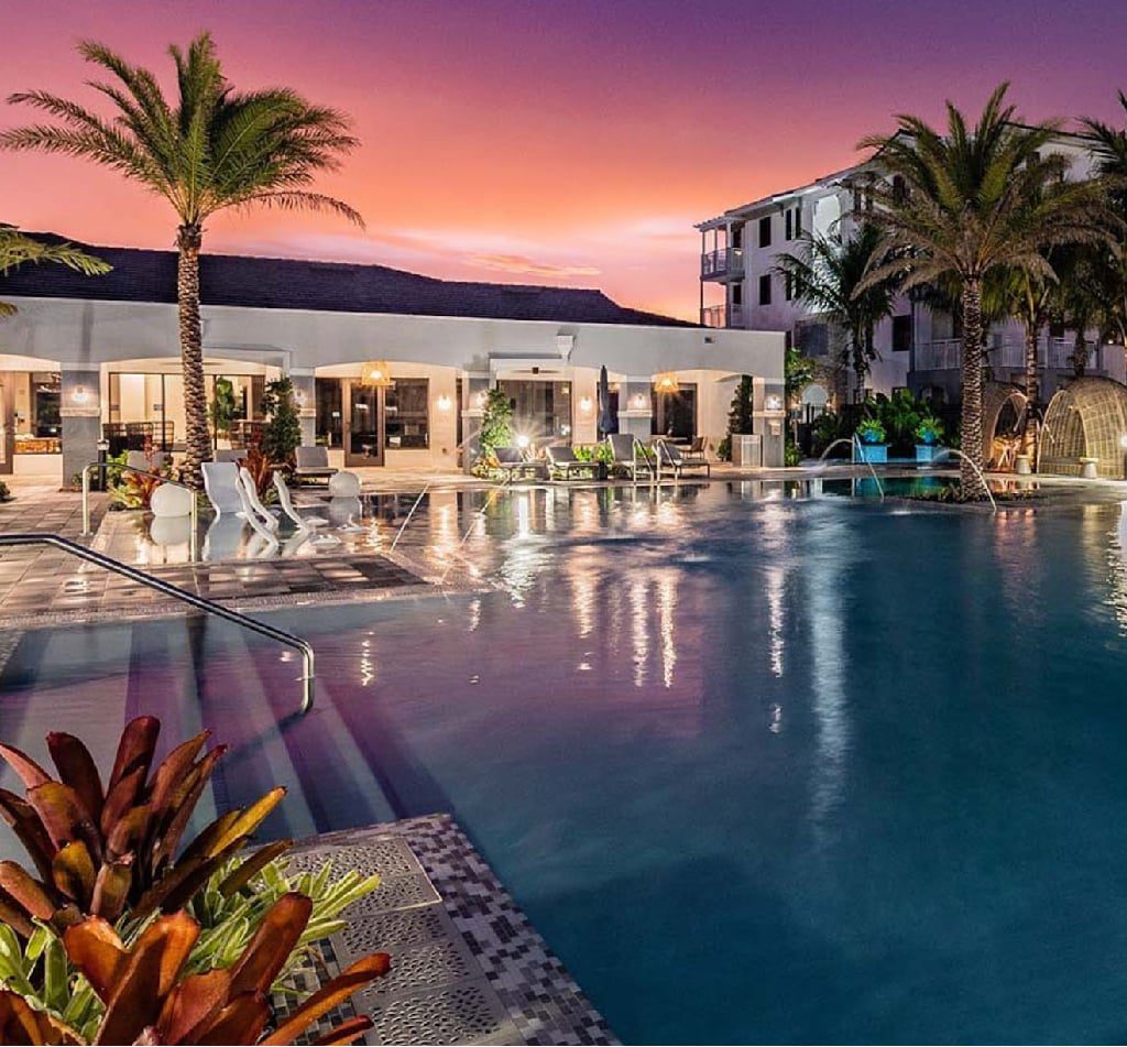 night shot of a relaxing pool