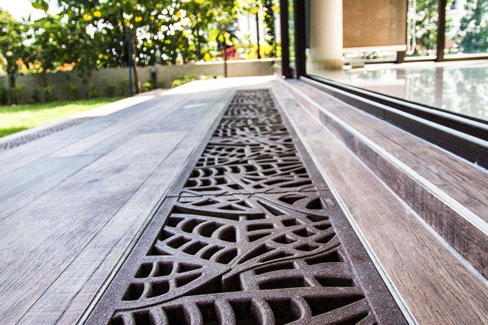 Decorative stone grates at entrance