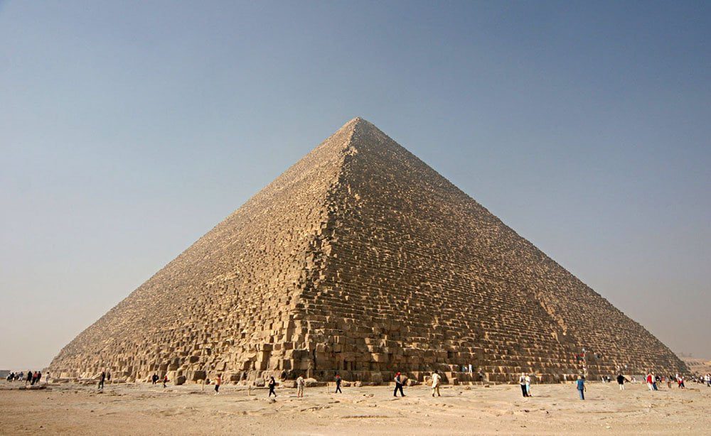 the great pyramid at giza, built from limestone blocks