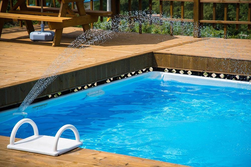 pool with raised deck