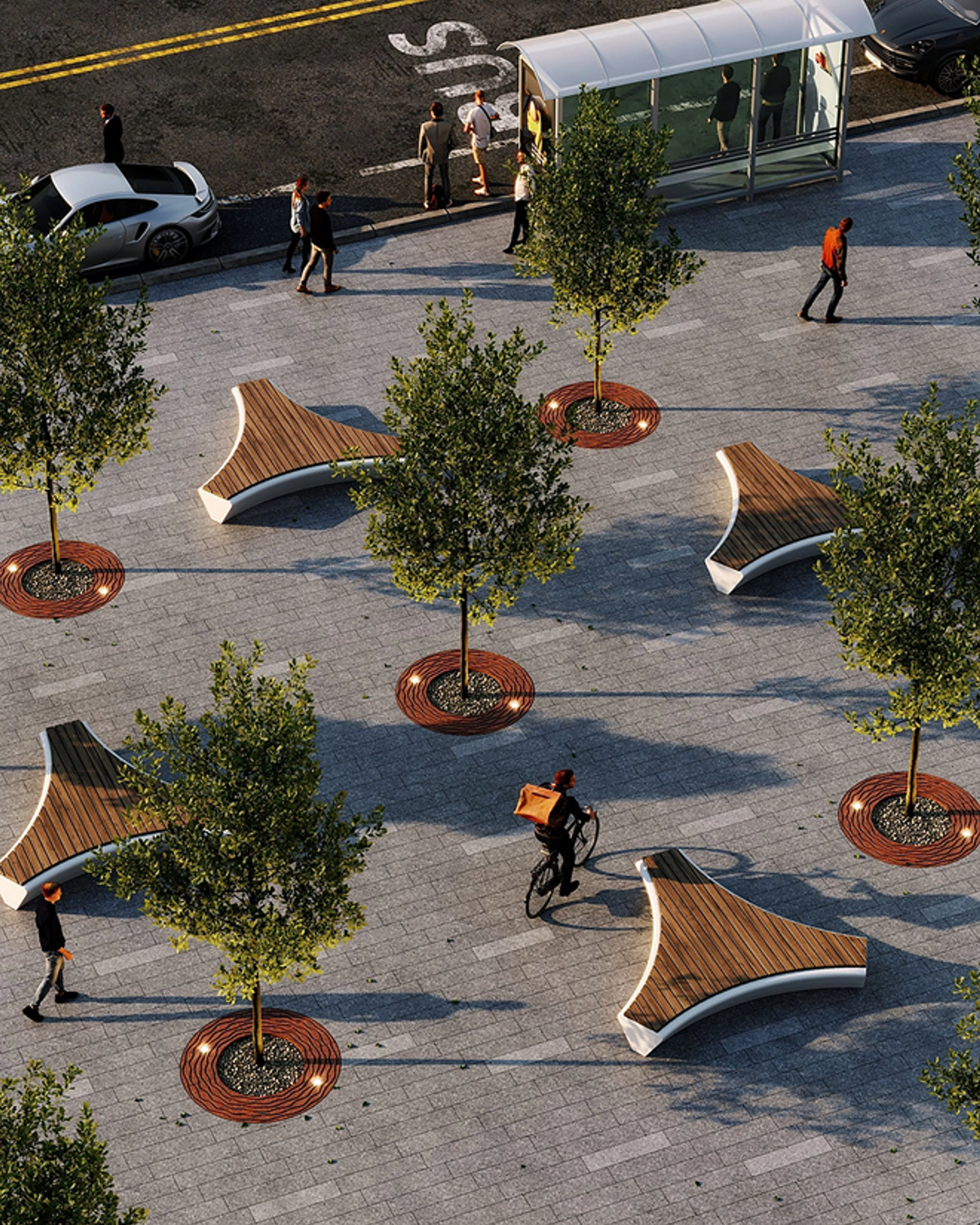 Jonite decorative tree grates in a courtyard